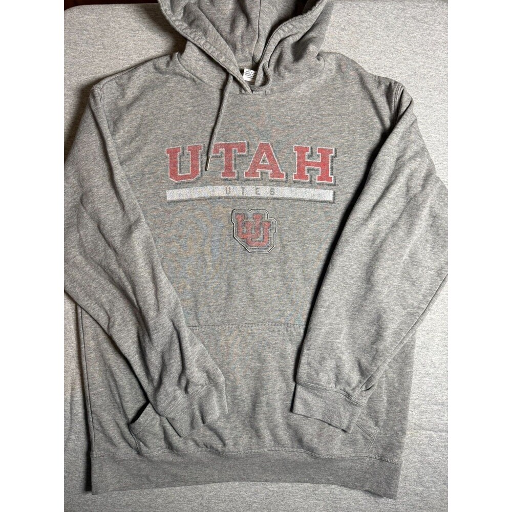 Champion University of Utah Utes Pullover Hoody Sweatshirt Gray Red Large